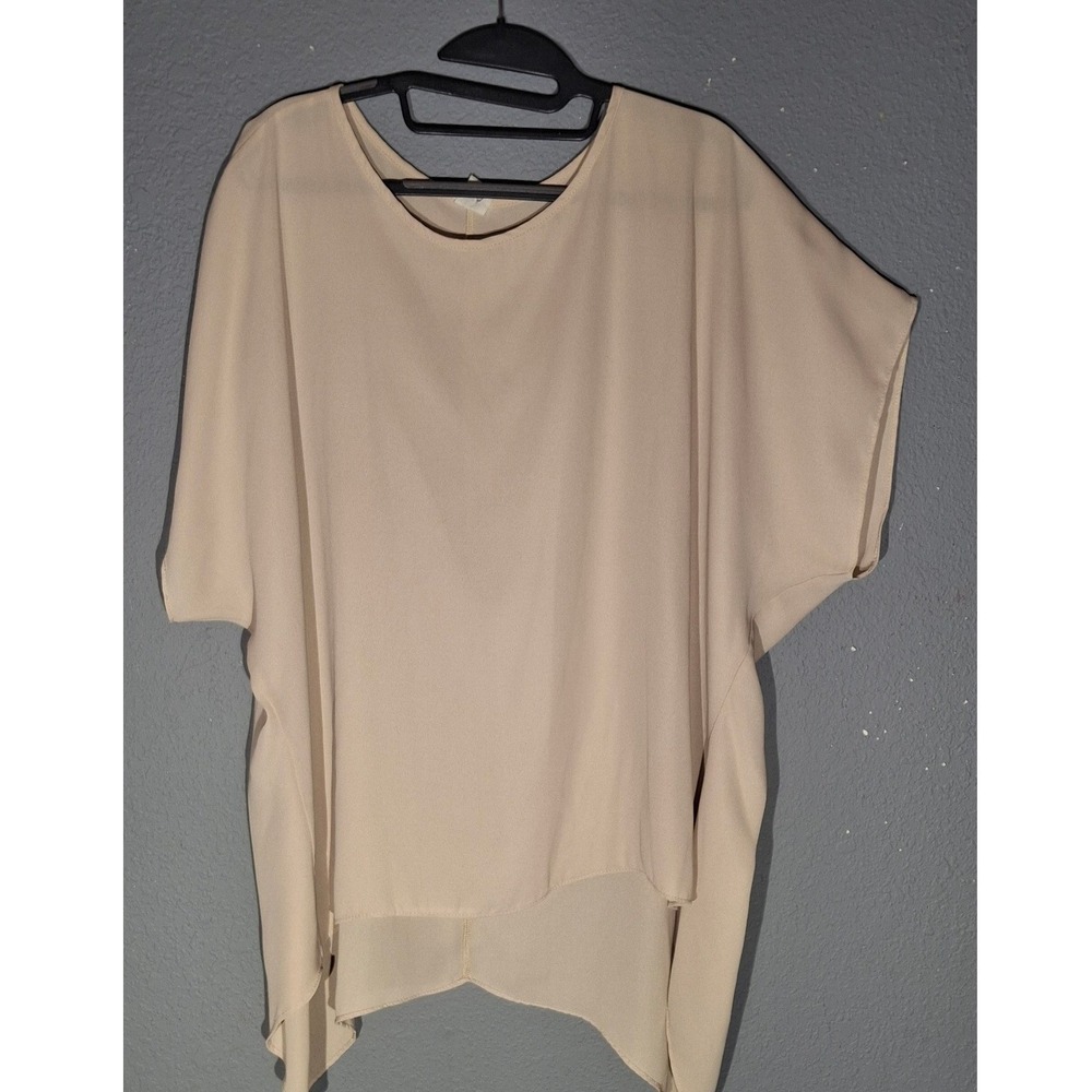 Womens Beige Poncho Blouse Oversized Handkerchief Hem Top One Size Style 4601